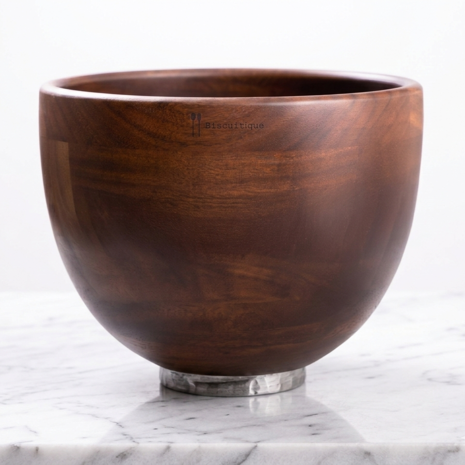 Biscuitique Premium Solid American Walnut Wood Mixing Bowl Compatible with Kitchen Aid Tilt-Head Models 4.5 Quart and 5QT Stand Mixer