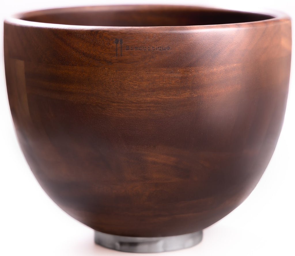 Biscuitique Premium Solid American Walnut Wood Mixing Bowl Compatible with Kitchen Aid Tilt-Head Models 4.5 Quart and 5QT Stand Mixer